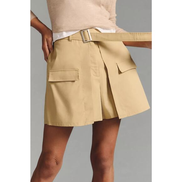 ANTHROPOLOGIE Avec Les Filles Utility Skort Khaki Tan Size 6 Belted Safari Chic